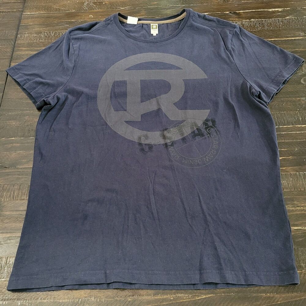G-Star RAW Graphic Logo T-Shirt Navy Blue Short Sleeve Men’s Large